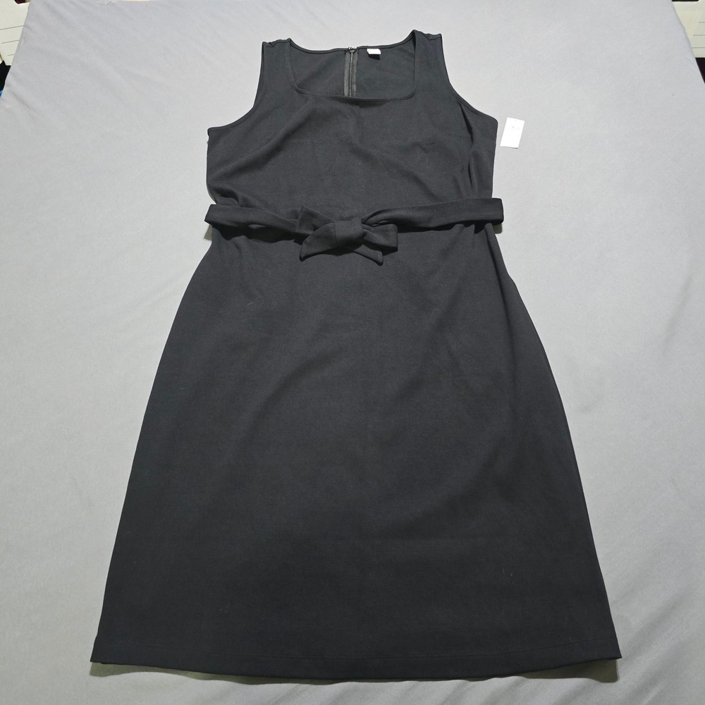 New Old Navy Sleeveless Dress Womens Large Black Bow Waist Stretch Cotton A-Line